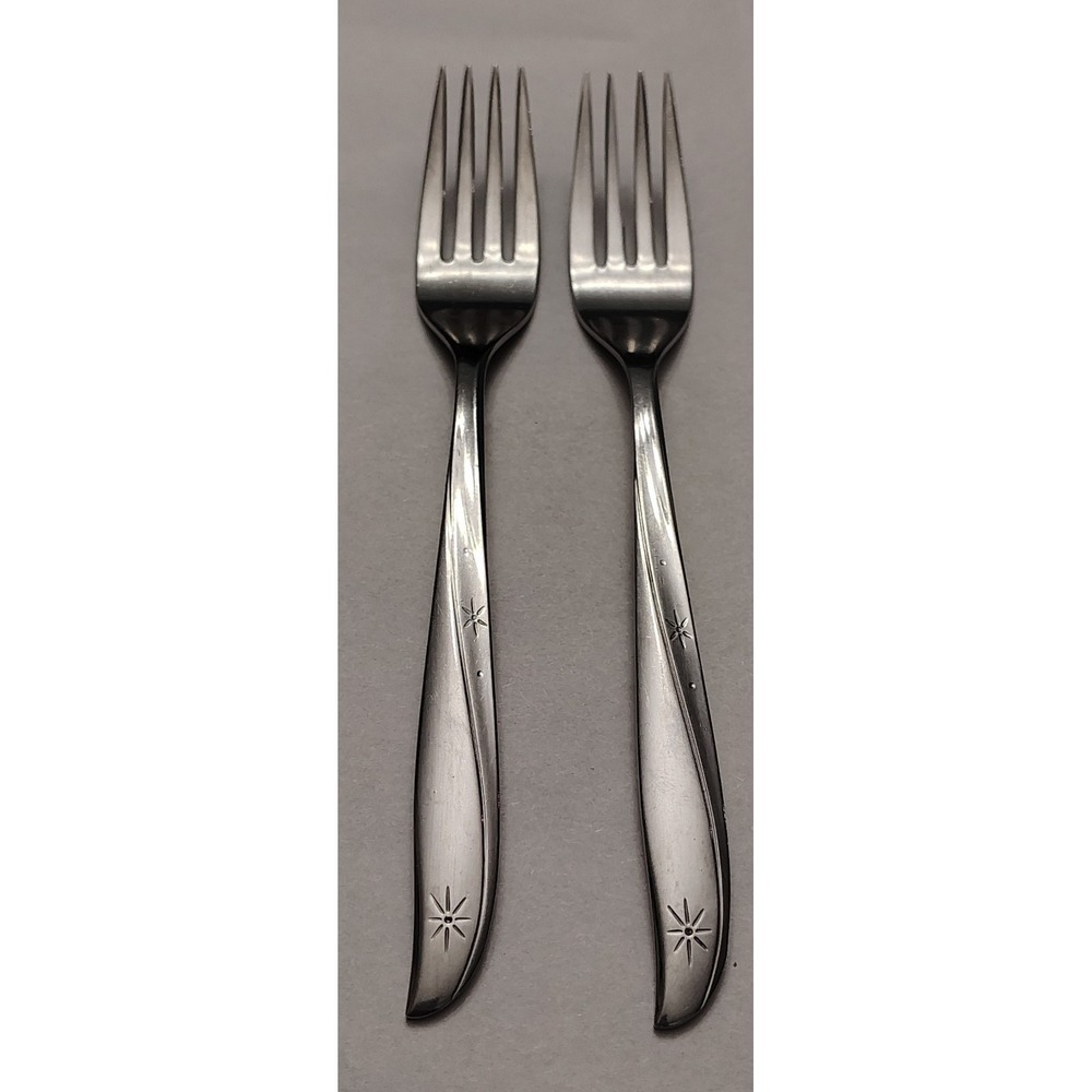 Oneida Community TWIN STAR Stainless Dinner Forks Atomic MCM Vintage** Lot Of 2